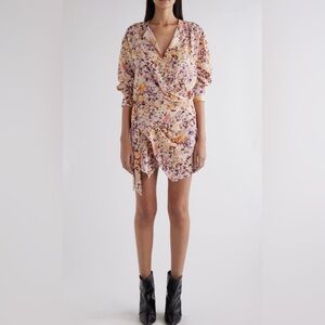 NWT Isabel Marant Habla Silk-Blend Minidress in Ecru Plum sz 38/6